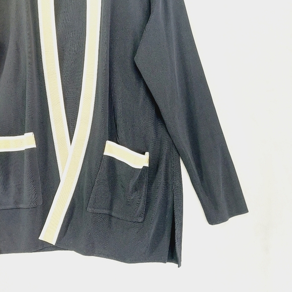 Exclusively Misook Black White Yellow Topper Sweater Coat Open Front BlazerP5017 - Picture 3 of 7